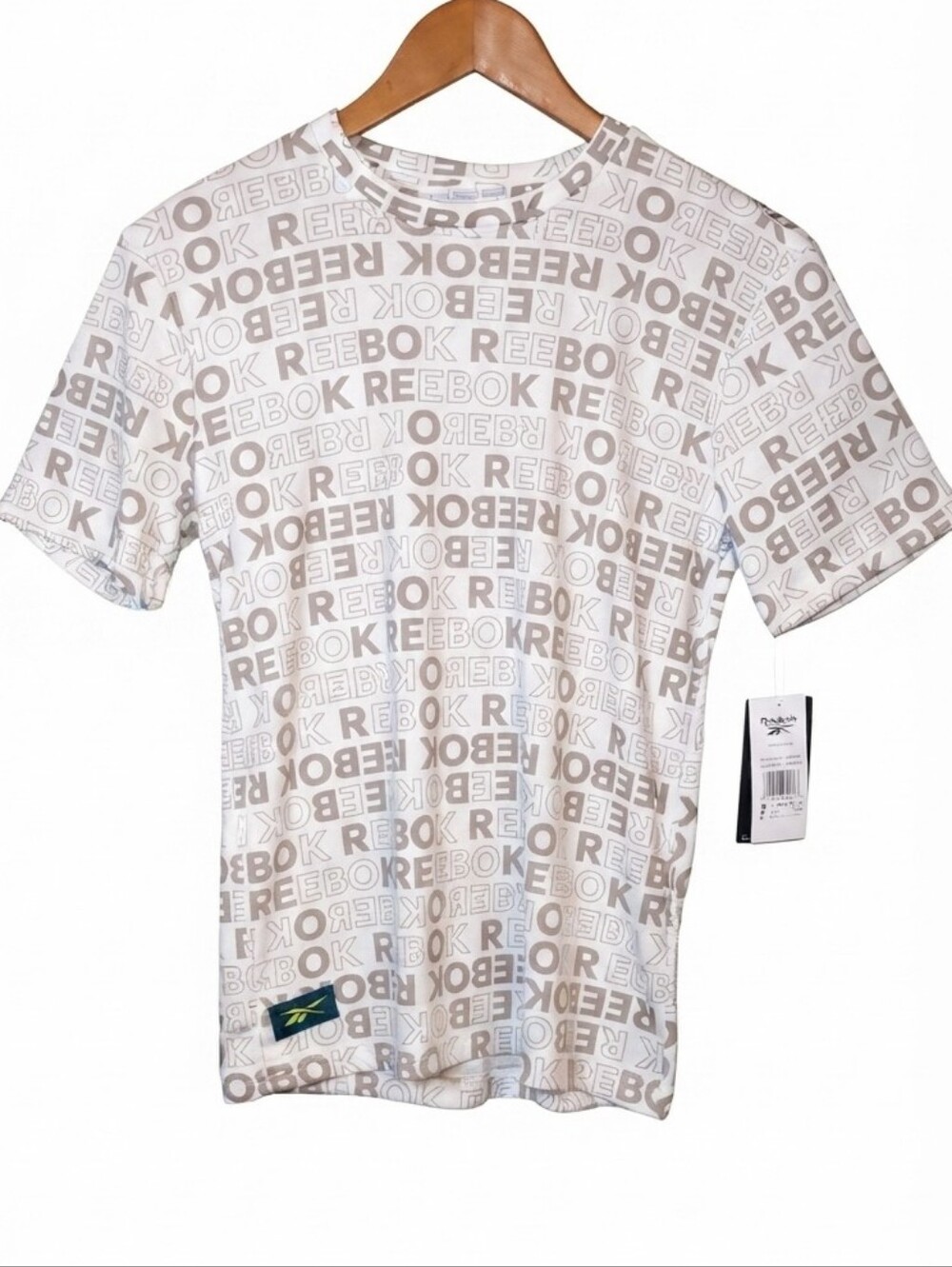 NEW Reebok Kids All Over Print Monogram Logo Tshirt White Large 14 16 Boys Top